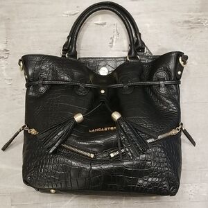 💕LANCASTER PARIS💕 Exotic Croco Embossed Crocodile Texture 100% Leather Bag NWT